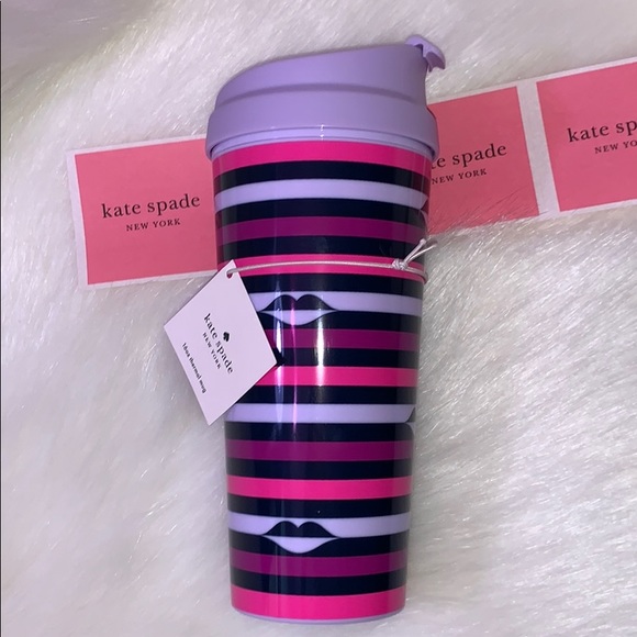 Kate ♠️ Spade NY Lips 👄 Stripe 16oz Thermal Mug - Picture 2 of 8